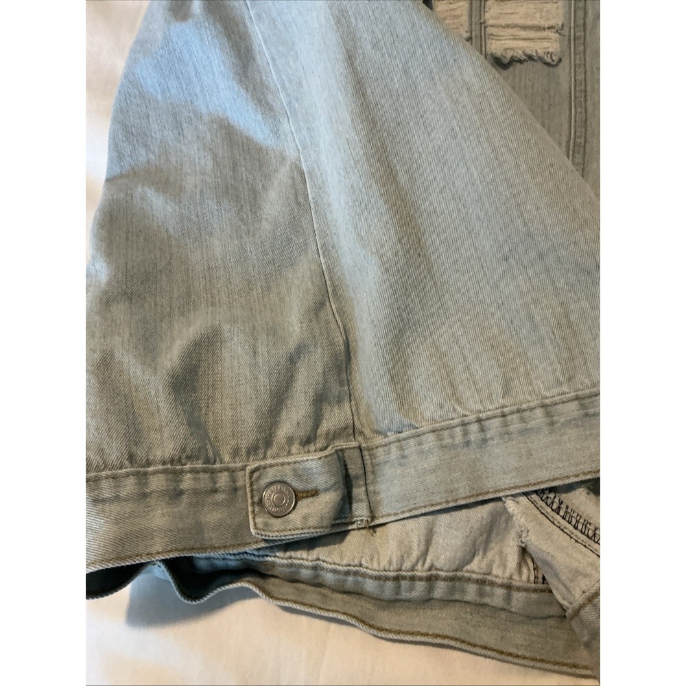 Thrill Jeans Long Denim Acid Washed Jacket Distressed Destroyed Frayed Button 2X - Picture 11 of 13